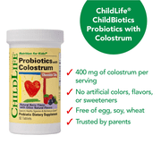 ChildLife Essentials ChildBiotics Probiotics with Colostrum: Gut Health Support for Kids, Natural Mixed Berry Flavor, 92 Chewable Tablets