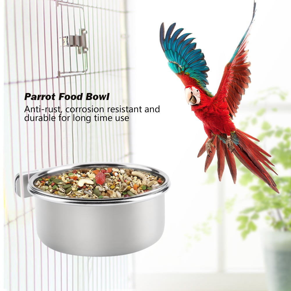 Birdcage Feeder Birds Food Dish Parrot Feeders Water Bowls Stainless Steel Coop 