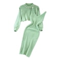 thumbnail image 1 of Women Suitable Knitted Dress Long Winter Dress Two Piece Suit Pullover Long Suit Dress Top and Dress Bodycon Jacket with Slits 2 Piece Set Midi Dress Knitted Dress Set, 1 of 8