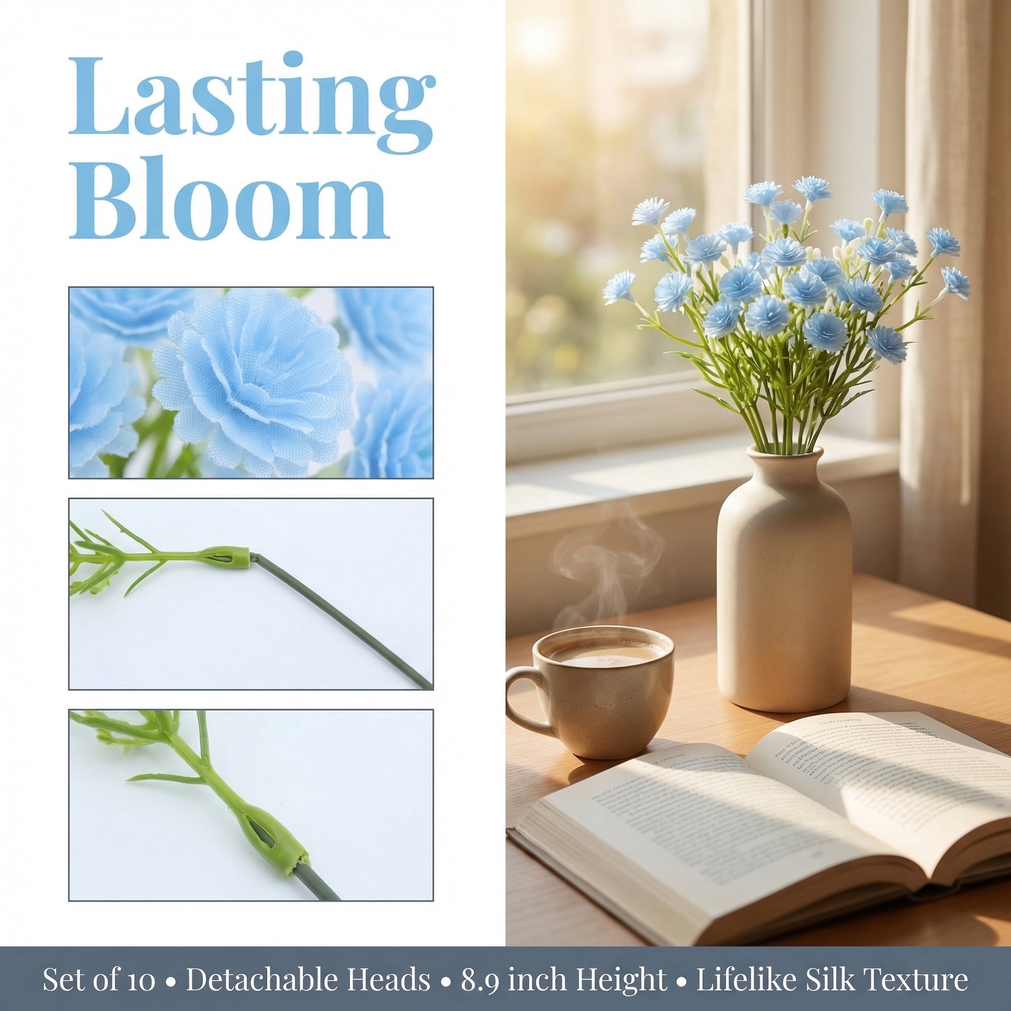 Unique Bargains Artificial Baby's Breath Flowers Faux Bouquets Light Blue 8.9inch