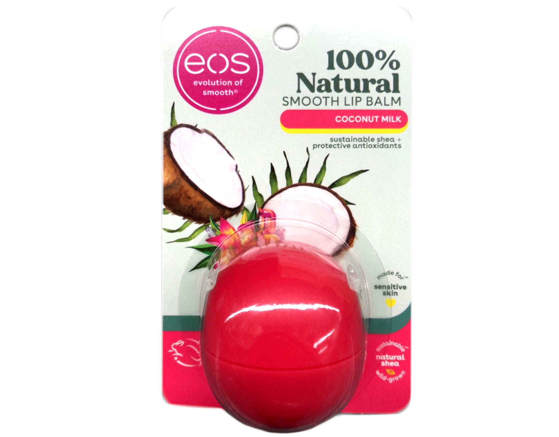 eos 100% Natural Smooth Lip Balm Coconut Milk Sphere All Day Moisture 0.25 oz (Pack of 6)