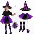 thumbnail image 4 of LYHaoo 4 Pcs Halloween Witch , Kids Girls Cute Tutu Skirt with Witch Hat Broom Striped High Stockings for Themed Party(4-10 Years), 4 of 4