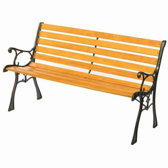 Gardenised QI003712 Wooden Outdoor Park Patio Garden Yard Bench with Designed Steel Armrest & Legs