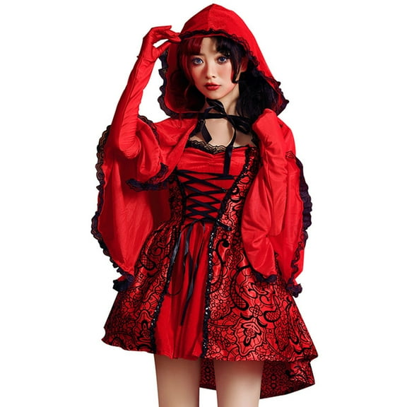 IROINNID Halloween Costumes For Women A-Line Dress Reduced Gothic Cosplay Costume Mini Dress,Red