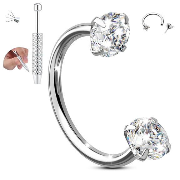 Nose Rings Piercing Tool 2PCS Set Taper Ball Grabber Circular Barbell Horseshoe Hoop Stainless Steel Body Jewelry