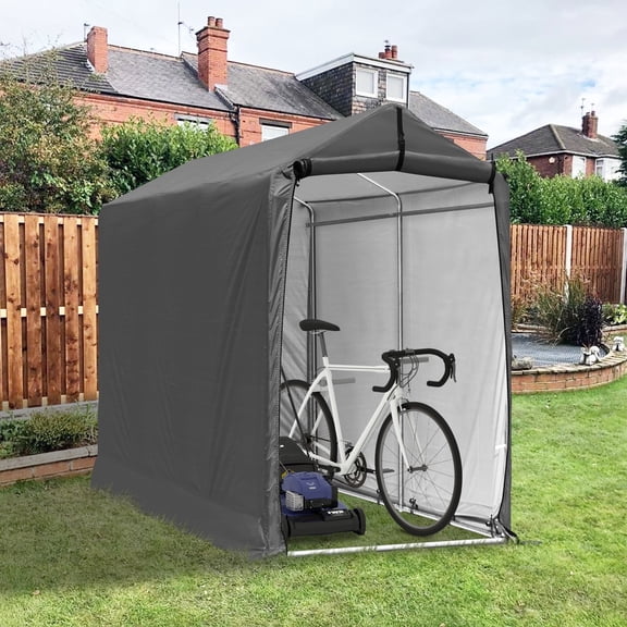Howsvn 6 x 3ft Outdoor Bicycle Storage Shelter with roll-up Door & Ventilate Window, Bike Shed with Polyethylene Canopy, Waterproof Bicycle Cover, Dark Gray