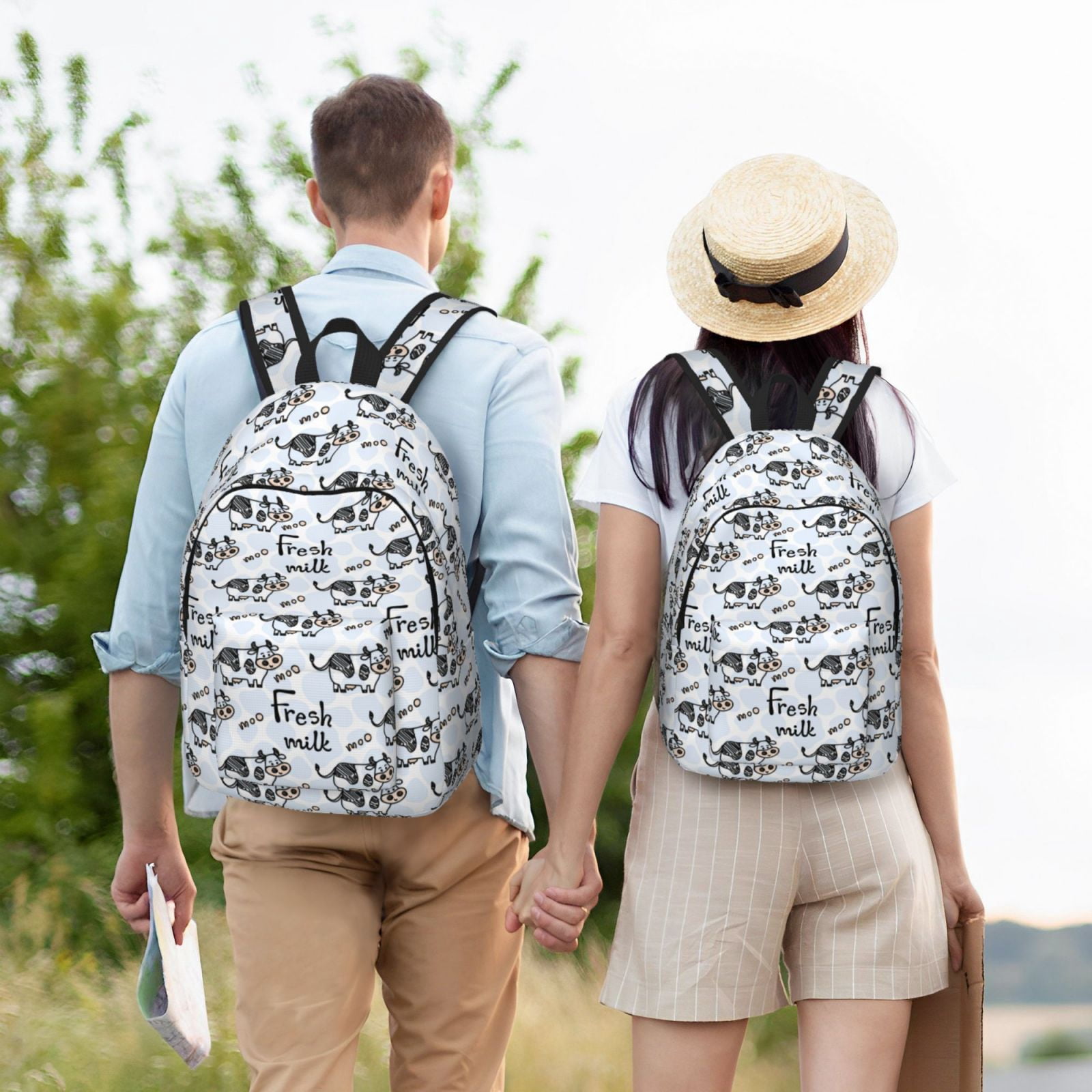 Vsdgher Cow With Fresh Milk Print Canvas Backpack Travel Rucksack Unisex Knapsack 15.7/17.7Inch Laptop Backpack for Work,College -Medium