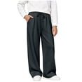 thumbnail image 3 of SDNall Girls Drawstring Wide Leg Sweatpants, Solid Color Elastic Waist Casual Trousers for School Sports, Fall Winter Daily Causal Pants 4-16 Years, 3 of 7
