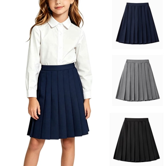 Diufon School Uniform Pleated Skirts for Girls Elastic Waist Pull On A-Line Midi Skirt Back-to-School Performance Skirts