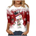 thumbnail image 1 of WEAIXIMIUNG T-Shirt de Noël Imprimé Col Rond Manches 3/4 Décontracté pour Femmes Saint-Valentin, 1 of 5