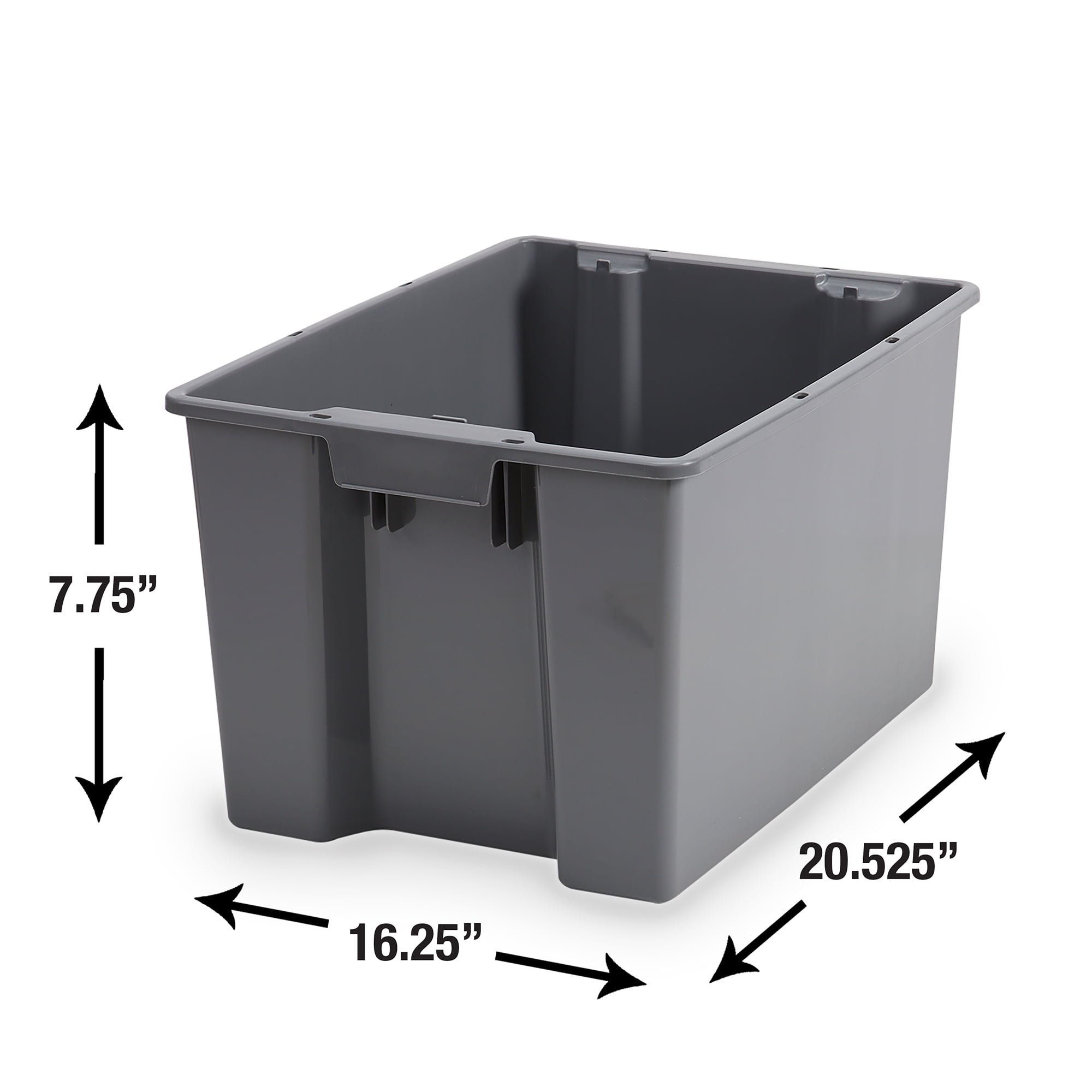 Hyper Tough Garage Plastic Stacking Open Storage Bin, Medium, Gray, No Lid