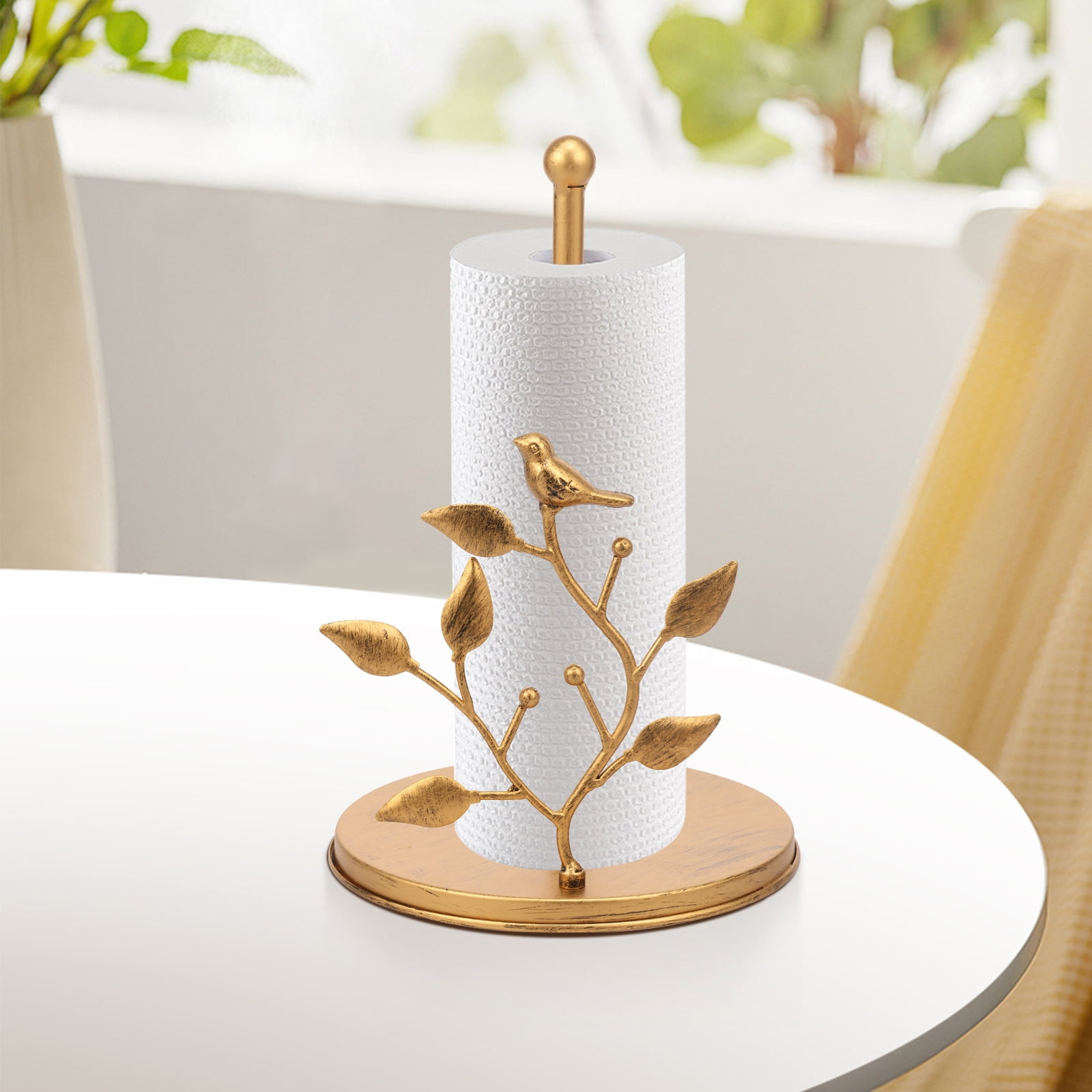 Tzdxfgl Free-Standing Metal Countertop Paper Towel Holder with Non-Slip Base, 11 Inch, Gold Bird