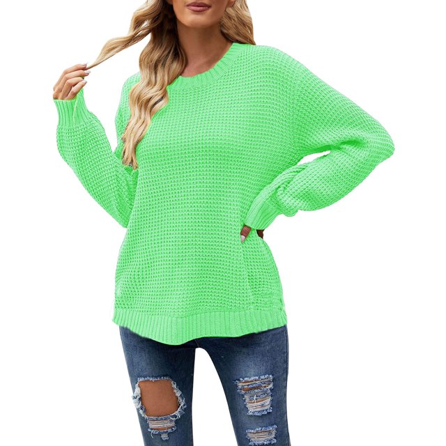 Gibobby Casual Suéter para Mujer, Suéter casual de manga larga a rayas con cuello redondo y cuello redondo para mujer 2023(Verde de menta,XG)