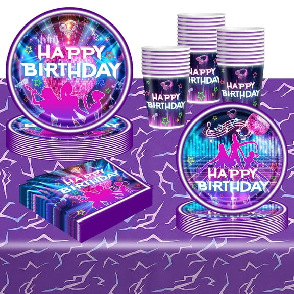 Forfamy Purple Birthday Decorations Birthday Plates and Napkins Party Supplies, Birthday Party Supplies and Decorations, 97Pcs  Serves 24 Guests