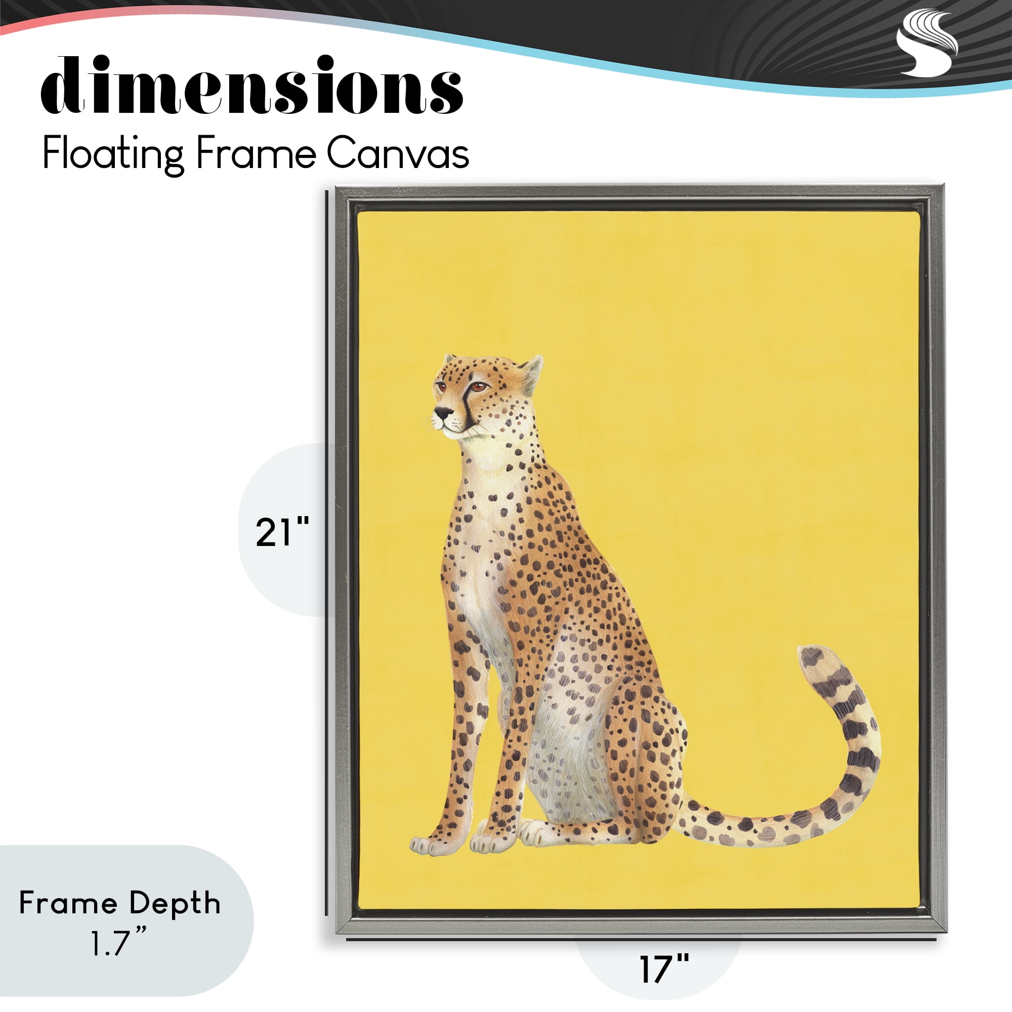 Stupell Industries Cheetah on Vibrant Yellow Gray Framed Floater Canvas Wall Art, design by Karolina Sato