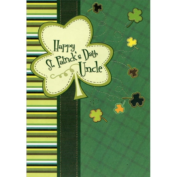 Designer Greetings Shamrock on Striped and Plaid Background St. Patrick's Day Card for Uncle