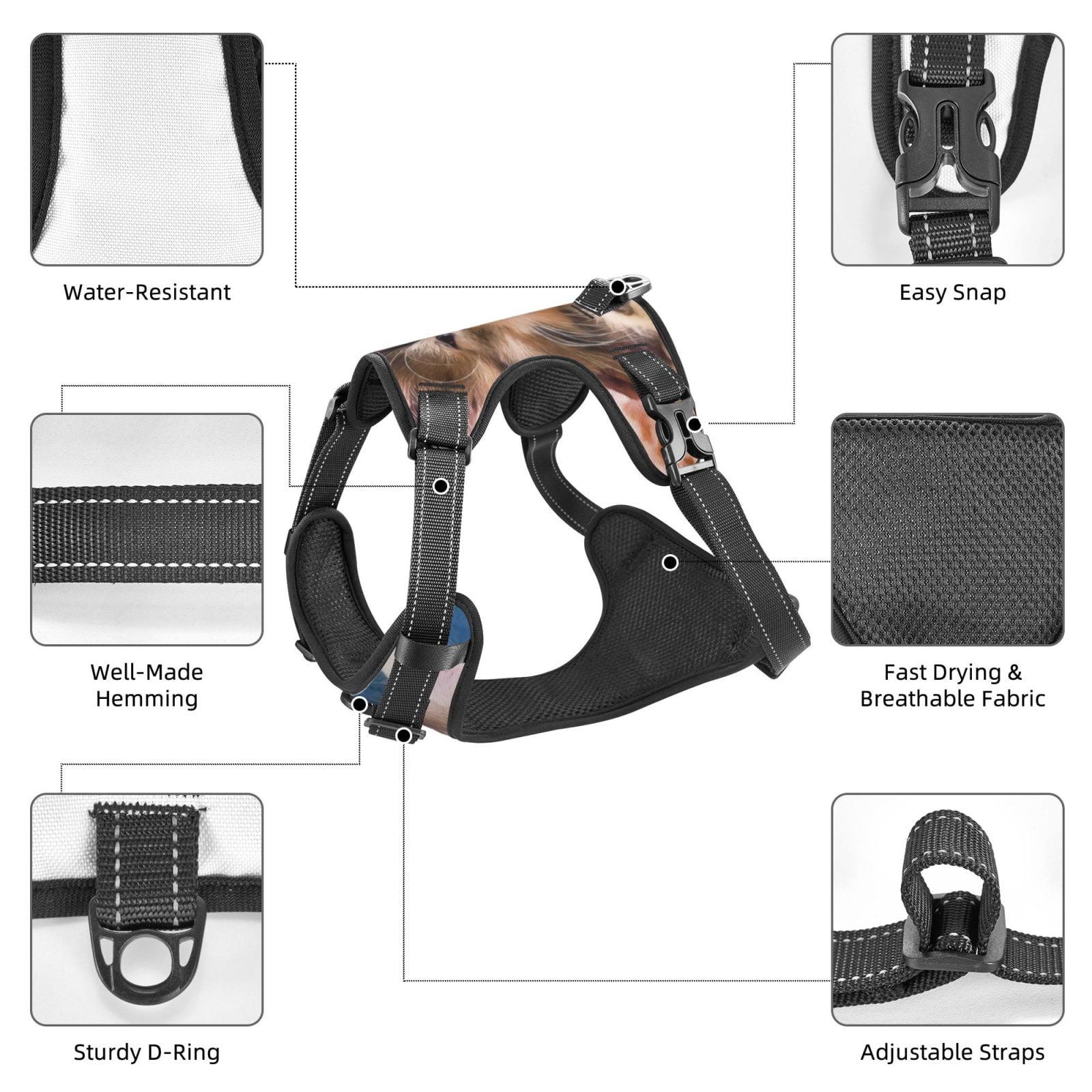 Vsdgher Playful Cat Pattern Dog Harness,No Pull Pet Harness with Soft Padded Handle,Adjustable Reflective Vest with 2 Buckles,4 Slide Buckles,S-XL Small