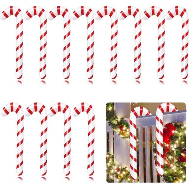 12 Adornos Navideños Inflables de Caramelo | Rojo y Blanco, 89 Cm | Globos para Interior/Exterior | Material de Pvc | Reutilizables | Juguete Infantil | Decoración Navideña