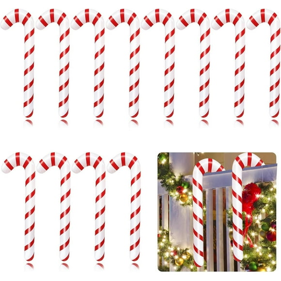12pcs Inflatable Candy Stick Balloons, Red White 35 Inch, Christmas Decorations, Indoor Outdoor Balloons, Festive Season Decor, Party Supplies, Wedding Decor, Easy Setup, Foldable Design, Durable