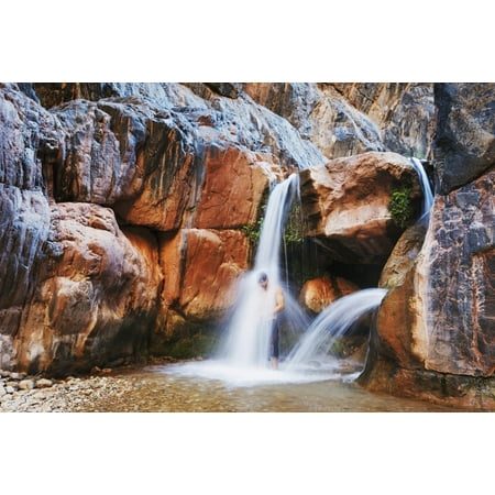 - Arizona Grand Canyon National Park Clear Creek Falls Man Under Waterfall Canvas Art - MakenaStockMedia Design Pics (19 x 12)