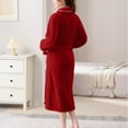 thumbnail image 4 of Winter Fleece Robe for Women Shawl Collar Fuzzy Warm Soft Kimono Bathrobe Long Sleeve Nightgown Sleepwear with Pockets, 4 of 9