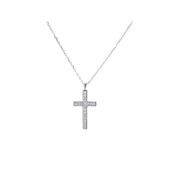 925 Sterling Silver Necklace - Cubic Zirconia Cross Pendant Necklace for Women, Hypoallergenic Elegant Jewelry Simple Trendy with RTT Jewelry Box