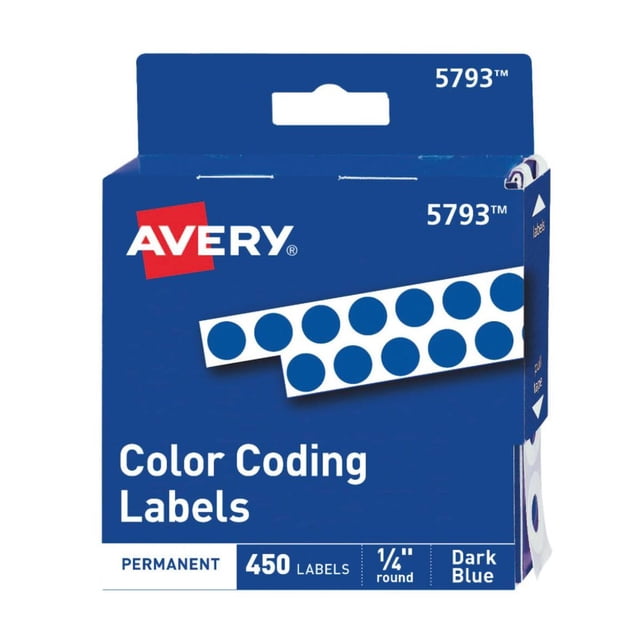 450pzs Etiquetas Redonda Avery TD5733 Color Azul Circular 6mm Permanente Codigo Papeleria Oficina Escuela