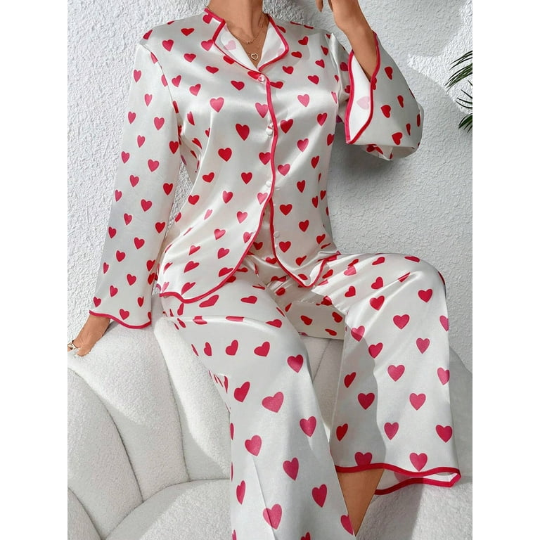 Floral Print Satin Pajama Set, Long Sleeve Button Up Lapel Top & Elastic  Waistband Pants, Women's Sleepwear & Loungewear