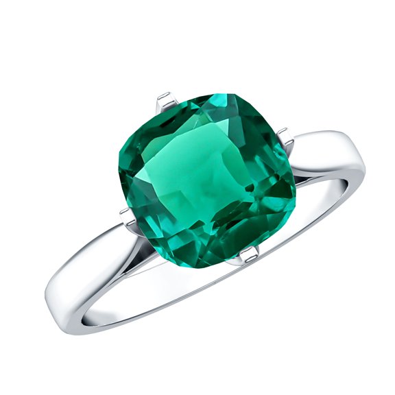 Rosec Jewels Lab Grown Emerald Engagement Ring for Women - 8 mm Cushion Cut Emerald Ring - AAAA Quality - With Jewelry Box, 925 Sterling Silver, US 4.00