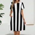 thumbnail image 2 of Medium Black And White Stripes Vertical Direction Dress Summer Street Style Dresses Female Short Sleeve Printed Sundress, 2 of 7