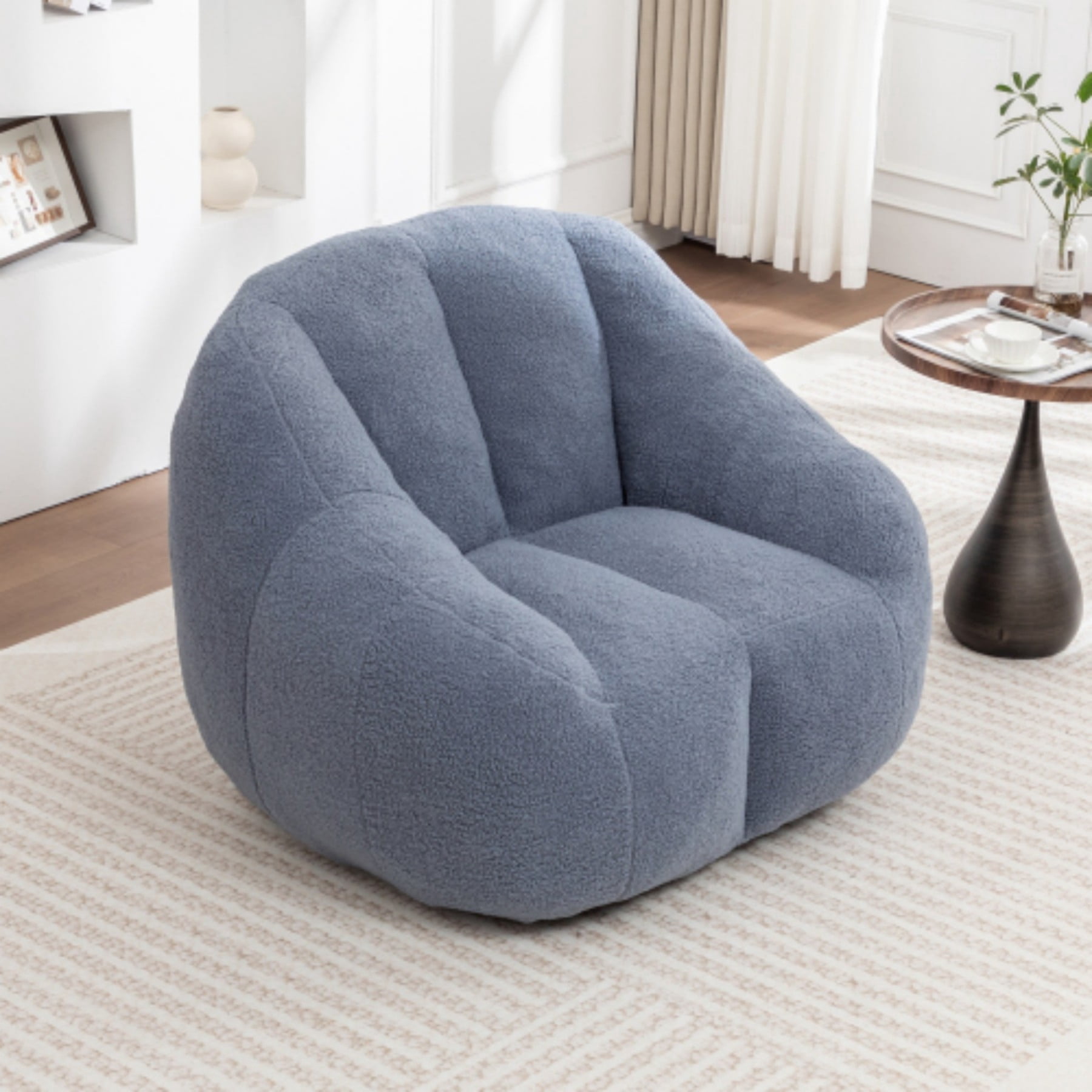 Bean Bag Chair with Filler, Teddy Faux Fur Bean Bag Sofa with Memory Foam for Dorm Living Room Bedroom, Light Blue
