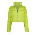 thumbnail image 5 of Olyvenn Ladies Fashion Zip Up Lapel Cropped Coat Puffer Cotton Jacket Padded Coat Fashion Womens Loose Casual Solid Stand up Collar Female Outerwear Green L, 5 of 7