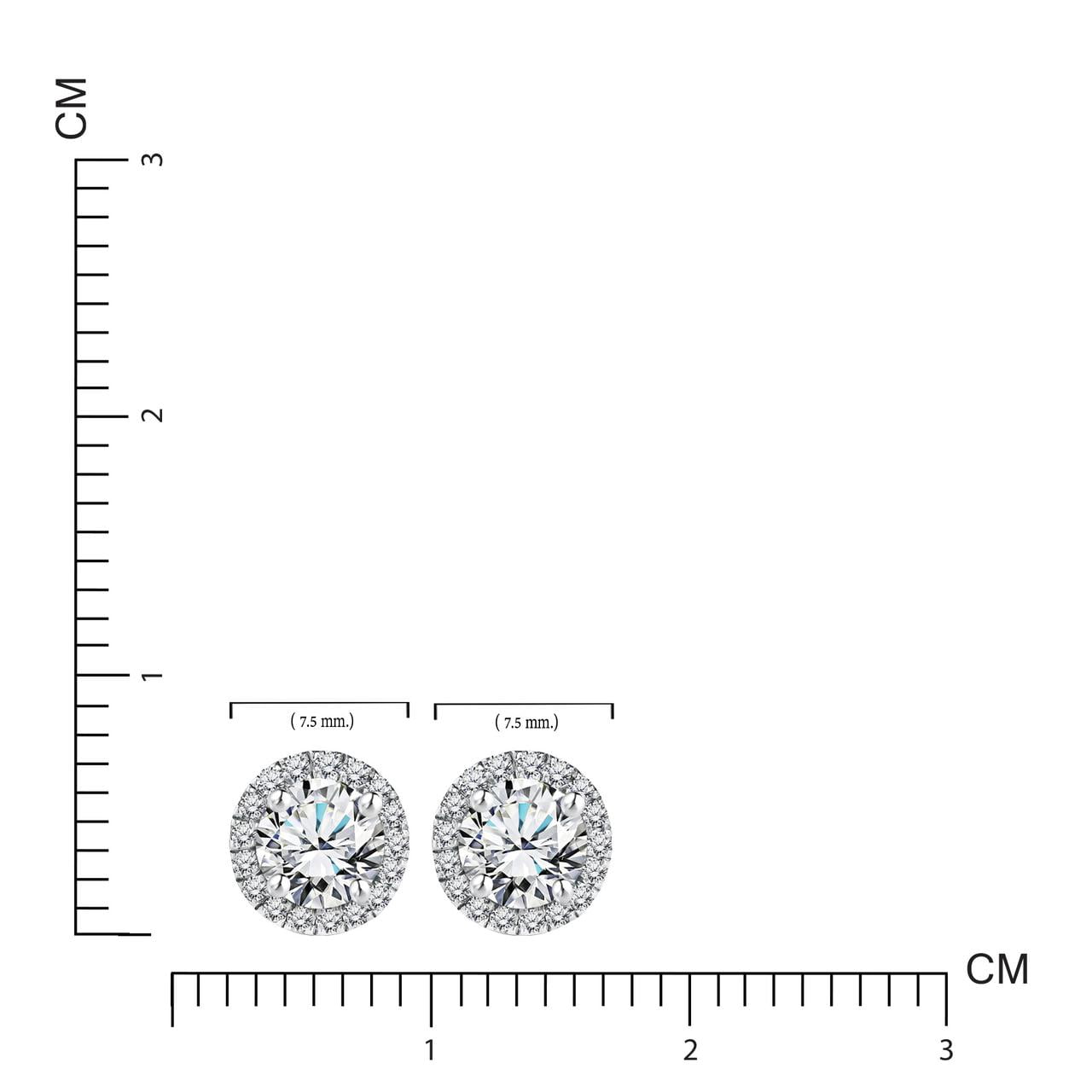 JeenMata Lab Grown Diamond 1 Carat Round Brilliant Cut Halo Stud Earrings in 18K White Gold Plating for Women