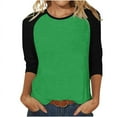 thumbnail image 2 of Birdeem T-Shirt Mode Femme Patchwork Imprimé Bloc de Couleur Manches 3/4 Blouse Col Rond Hauts Décontractés, 2 of 12