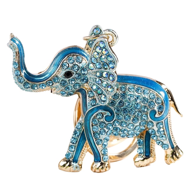 Lindo llavero de elefante de aleación de zinc lindo colgante de diamantes de imitación pequeños adornos accesorios decorativos para mujeres azul estándar