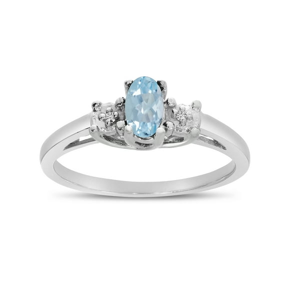 10k White Gold Oval Aquamarine And Diamond Ring