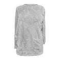 thumbnail image 2 of Clearance under 10!Sawvnm Women's Warm Fleece Round Neck Long Sleeve T-Shirt Casual Loose Pullover Winter Tops with Pockets Womens Tops, 2 of 4