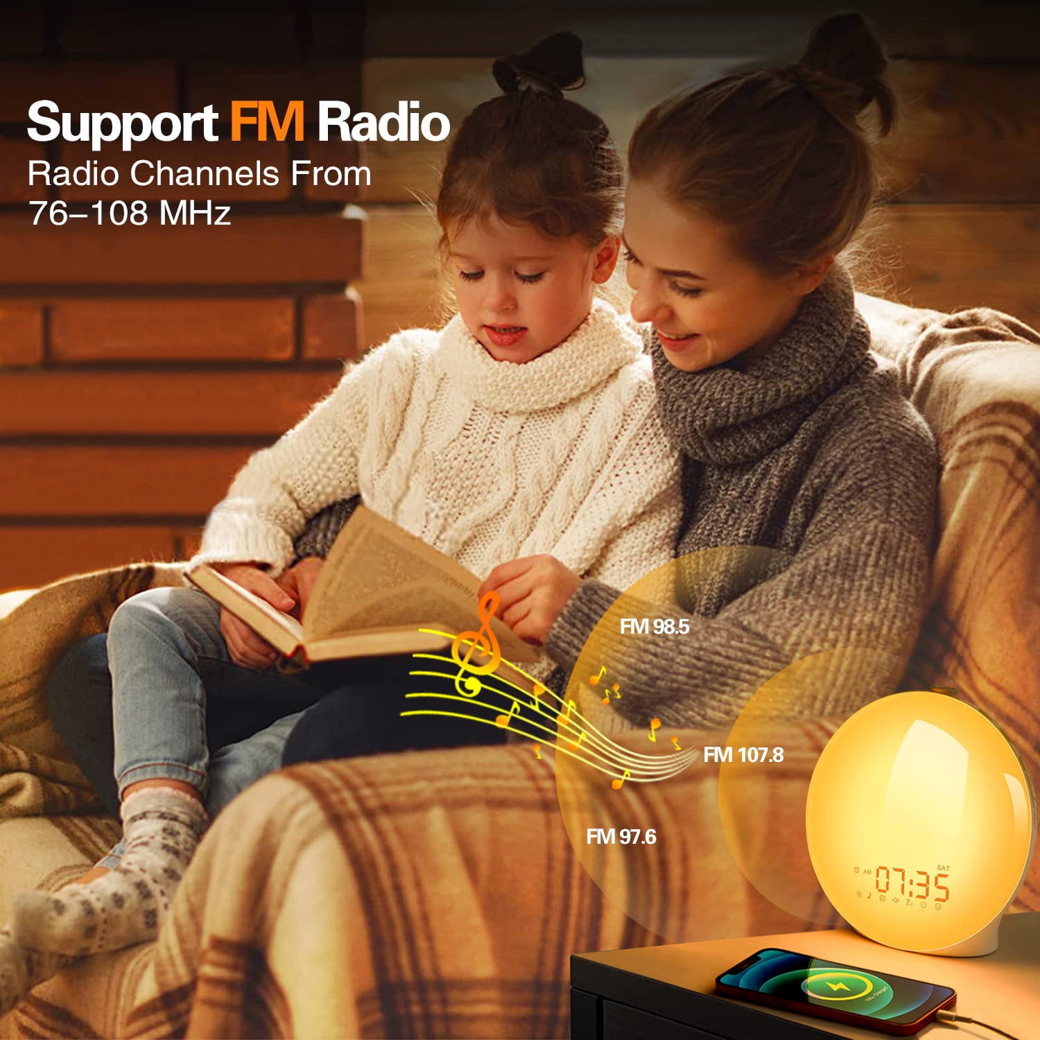Sunrise Alarm Clock Wake Up Light for Heavy Sleepers, Upgrade Full Screen Daylight Alarm Clock with Sunrise and Sunset Simulation, Dual Alarm, Snooze, Sleep Aid, FM Radio,17 Colors, 10 Natural Sounds