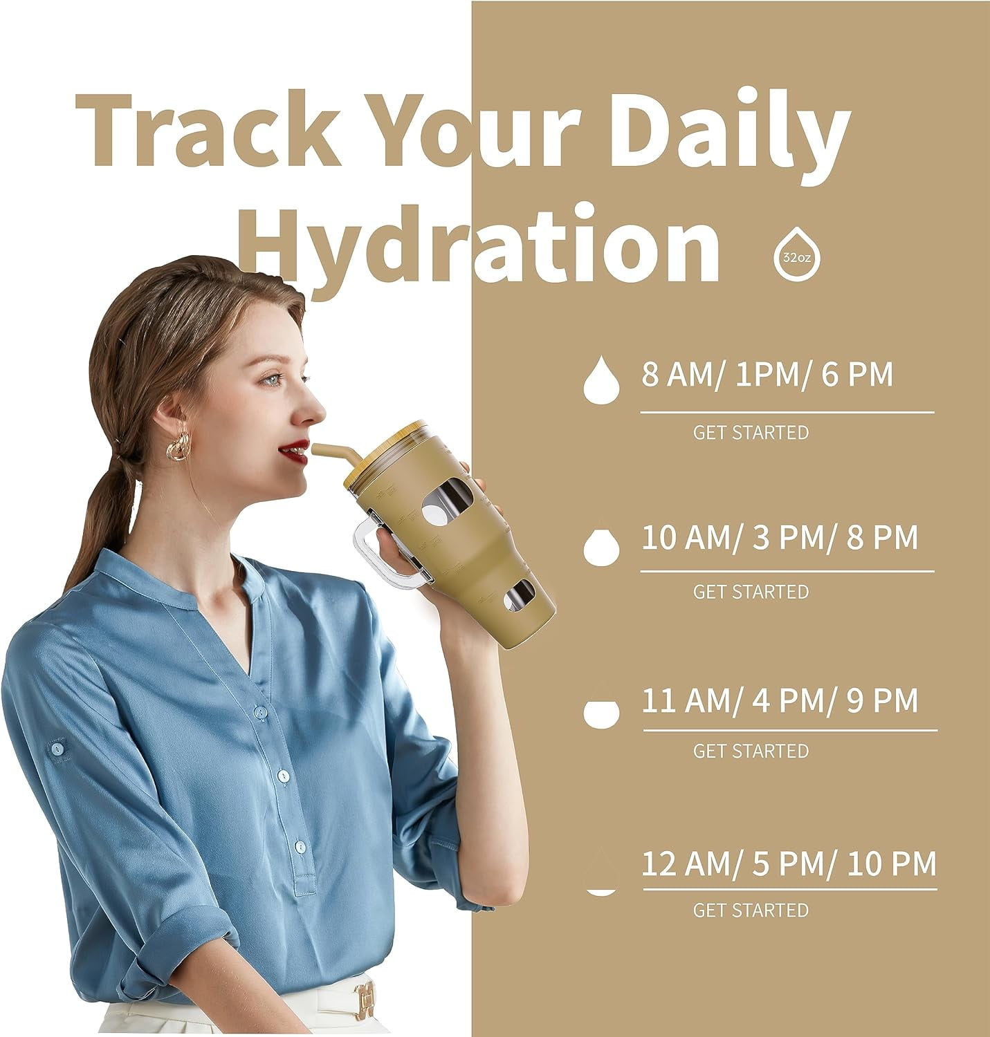 AYAOQIANG 32 Oz Tumbler with Lid and Straw, Glass Water Bottle with Handle, Glass Cup with Time Marker and Sleeve, Fits in Cup Holder BPA Free Amber