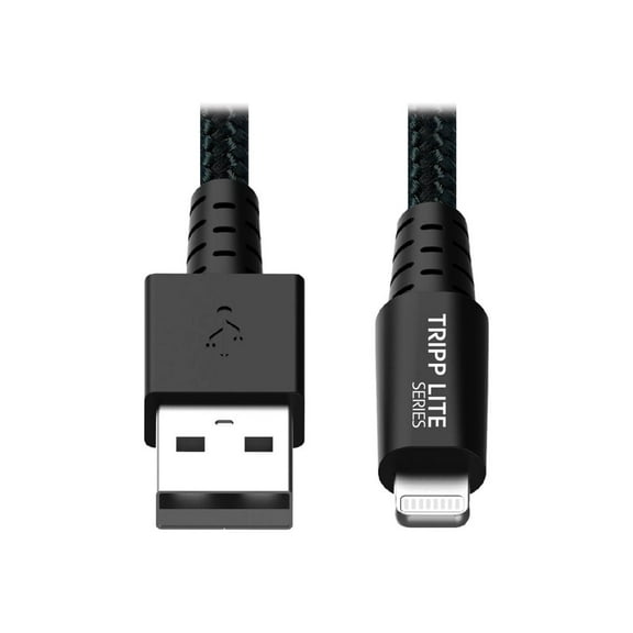 Tripp Lite M100-001-GY-MAX Heavy-Duty USB Sync / Charge Cable with Lightning Connector - M/M, USB 2.0, UHMWPE and Aramid Fibers, Gray, 1 ft. (0.3 m)