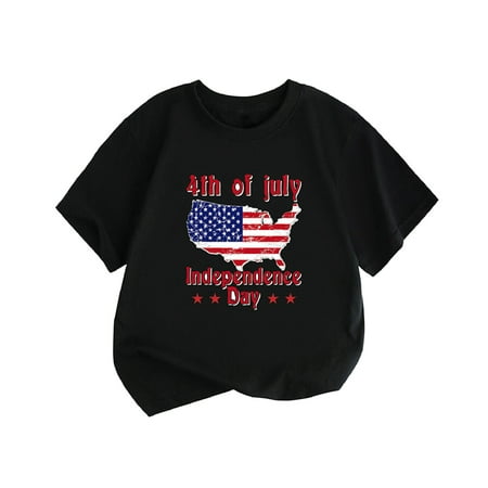 

Toddlers And Baby Boys Comfy T-Shirts Independence Day USA Flag Letter Printed O-Neck Short Sleeve Summer Tops Holiday Vacation Seaside Loose Cozy Tshirts