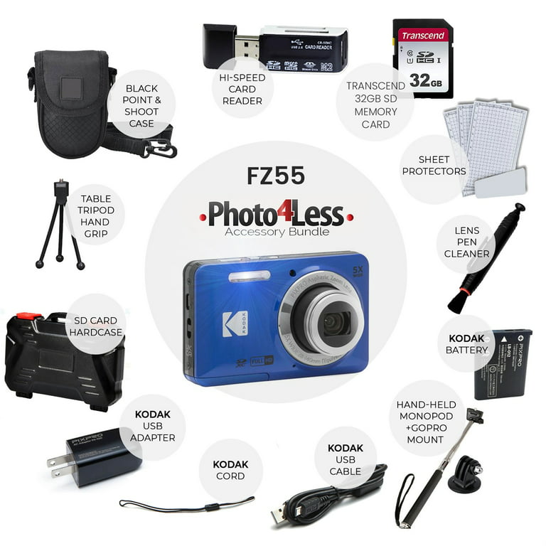 Kodak PIXPRO FZ55 Digital Camera (Blue) + Accessories - Walmart.com
