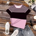 thumbnail image 4 of Lorytime Black and White Striped Shirt Women Short Sleeve Shirts Crew Neck Casual Trendy Tee Loose Basic Clothes 2XL, 4 of 6