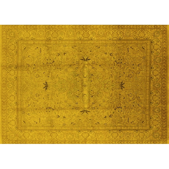 Ahgly Company Machine Washable Indoor Rectangle Oriental Yellow Industrial Area Rugs, 2' x 3'