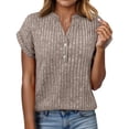 thumbnail image 2 of T Shirts for Women V Neck Casual Brushed Strip V Neck Bat Short Sleeved T Shirt, 2 of 6