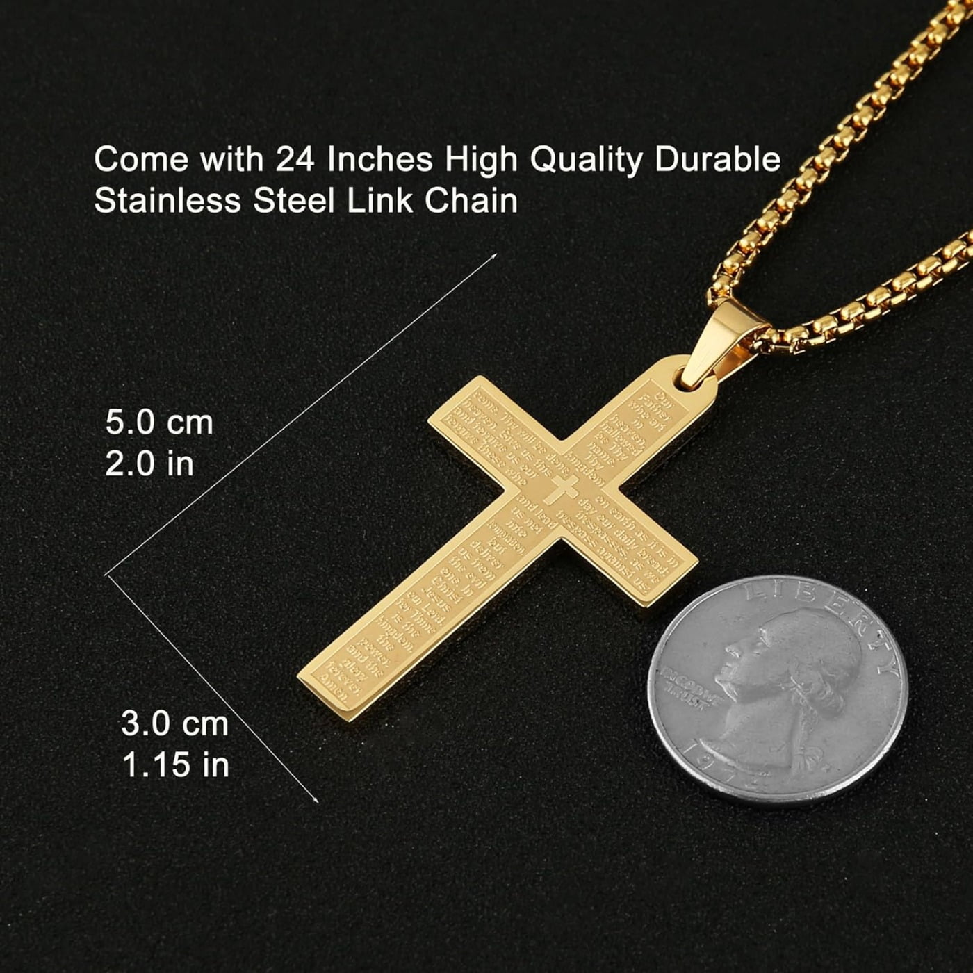 Celvieroot Stainless Steel Mens Womens Cross Necklace Lord's Prayer Pendant, 4 Colors Available