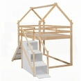 thumbnail image 2 of Twin Size Pine Wood High-Rise Bed Frame with Slide and Staircase, Natural, Bedroom, 2 of 16