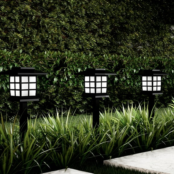 Pure Garden Set of 6 Water-Resistant Solar Pathway Coach Lights (Black)