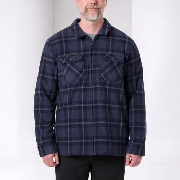 Voyager Mens Full Zip Lined Shirt Jacket Blue Plaid Medium Warm Outerwear