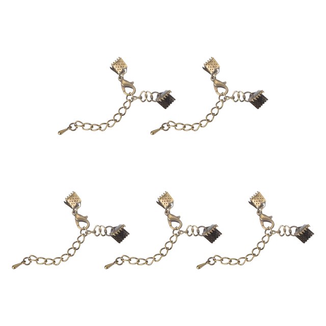 Unique Bargains 10Set Ribbon Crimp Clamp Ends Lobster Claw Clasps & Chain 6mm Bronze Tone for DIY